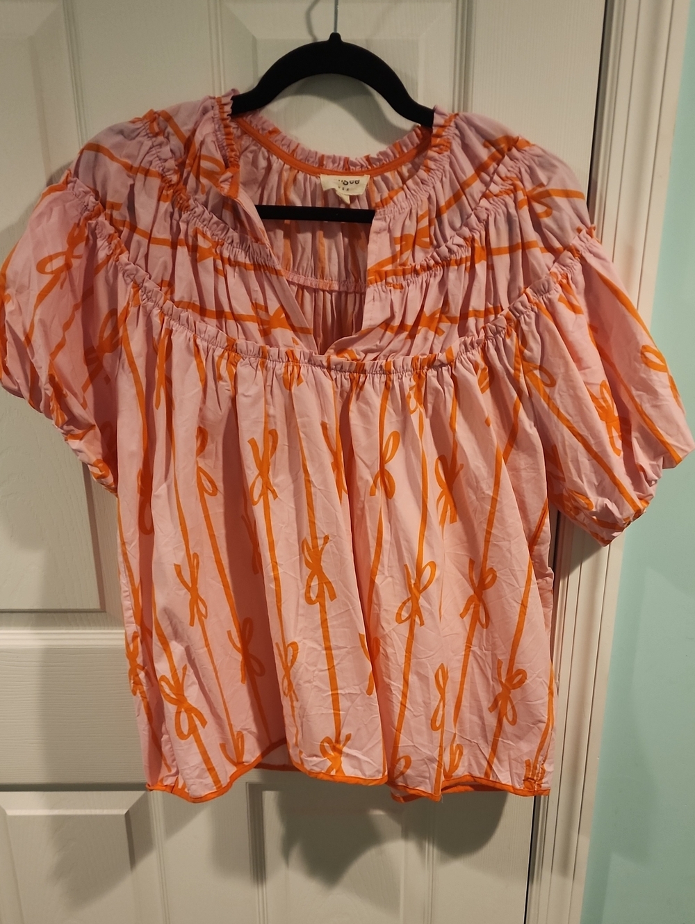 UMGEE Pink and Orange Bow-Print Peasant Top